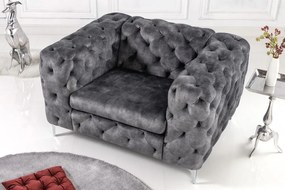 Fotoliu design Chesterfield, Catifea, Gri, MODERN BAROCK