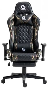 Scaun gaming, masaj in perna lombara, sezut benzi elastice sustinere, cotiere 3D, suport picioare, funcție sezlong, 90-180 grade, Negru/Army