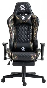 Scaun gaming, masaj in perna lombara, sezut benzi elastice sustinere, suport picioare, funcție sezlong, 90-180 grade, SIG 5020, piele ecologica, Negru/Army