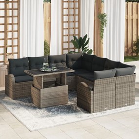 Set de 9 Sofe de Grădină vidaXL cu Perne Gri Ratan Poli