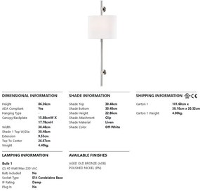 Aplica de perete design clasic BOWERY nichel lustruit, cu 2 surse de lumina
