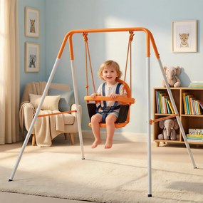 Outsunny Leagăn pentru Bebeluși Leagăn Grădină Exterior din Oțel cu Spătar Centură de Siguranță Sarcină 25 kg Portocaliu | Aosom Romania