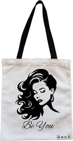 Sacosa de Panza pentru Cumparaturi, Geanta Tote, model Be You 2, Cu fermoar, 38x34.5 cm, Alba, BEKZ®