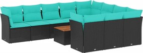 vidaXL Set canapele de grădină cu perne, 11 piese, negru, poliratan