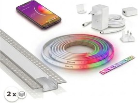 Set 1x bandă LED RGBW (alb și color) 20W/230V, 2 m + 2x profil încastrat 1 m