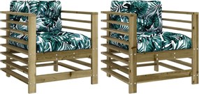 vidaXL Scaune de grădină cu perne, 2 buc., lemn de pin tratat