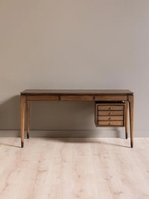 Birou din lemn masiv, cu 3 sertare și picioare conice, maro antichizat, finisaj satinat, 148.5×54.5×71.5 cm, „Adolfo"