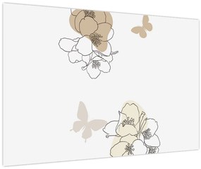 Tablou - Flori bej cu fluture N⁰2 (90x60 cm)