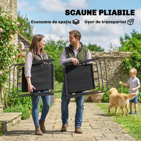 Outsunny Set Dining de Grădină 8 Piese cu Umbrelă, Mobilier de Exterior cu 6 Scaune Pliabile, Masă din Sticlă Temperată și Umbrelă pentru Terasă, Negru | Aosom Romania