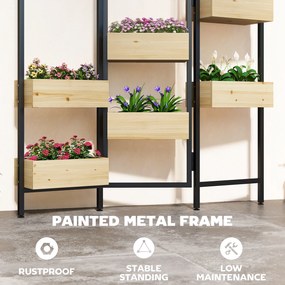 Outsunny Ghiveci cu paravan, pat înălțat cu spalier pliabil, 6 ghivece cu orificii de scurgere, oțel | Aosom Romania