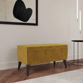 Bancheta Tapitata Mera, cu spatiu depozitare, Ocru, Stofa, 80 x 37 x 42 cm