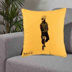 Perna Personalizata Naruto Kakashi Hatake Portret Complet, 40x40 cm, Galben, Husa Detasabila, Perna Inclusa, BEKZ®