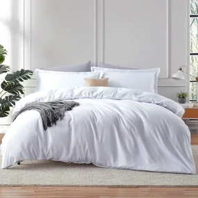Lenjerie de pat matrimonial Premium Ranforce uni alb / 200x220 cm dimensiune standard