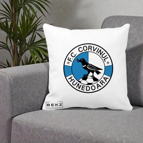 Perna Personalizata FC Corvinul Hunedoara Fotbal, 40x40 cm, Alba Mata, Husa Detasabila, Perna Inclusa, BEKZ®