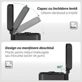 HOMCOM Coș de gunoi dreptunghiular cu pedală 20 L din metal, cu capac, găleată detașabilă, antiamprentă, negru | Aosom Romania