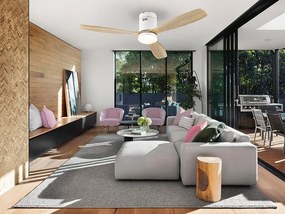 Lustra LED cu Ventilator si telecomanda Siroco D-132cm alb/lemn