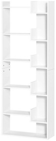 HOMCOM Bibliotecă, etajeră de depozitare cu 6 nivele, design neregulat, pentru sufragerie, dormitor, birou, 60x21x162,5cm, alb | Aosom Romania