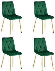 Set 4 Scaune Bucatarie/Dining Fido Catifea  Verde  Picioare Aurii