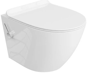 Set vas WC suspendat Rune Vedis cu functie de bideu Rimless alb si capac slim softclose