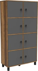 Dulap MN06-BA, nuc/gri, PAL melaminat/metal, cu 8 usi, 96x40x179 cm