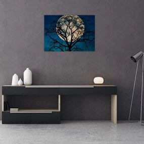 Tablou pe sticlă copacului cu lună plină (70x50 cm)