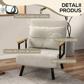 HOMCOM Canapele Extensibile Individuală Alb Crem 63x73x81 cm cu Pernă Extensibilă pe 5 Nivele | Aosom Romania