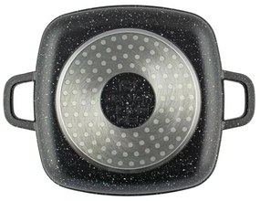 Oală pătrată cu capac 20x20 cm, 2.8L – Kinghoff KH 1601, neagră, cu strat antiaderent din marmură, compatibilă cu inducție