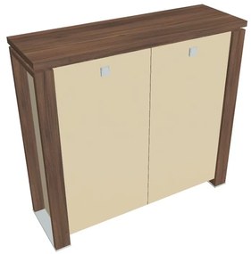 Dulap mediu Verno+ S 140 x 46 x 130 cm, uși de sticlă, nuc / vanilie