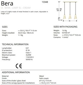 Lustra cu 3 pendule din metal crem satinat Bera