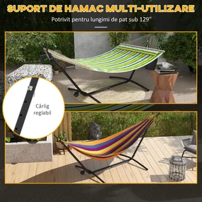 Outsunny Suport pentru hamac 9,5ft, Hamac portabil cu roti, Suport reglabil pentru plasa de hamac cu geanta de transport, pentru hamacuri stil plasa