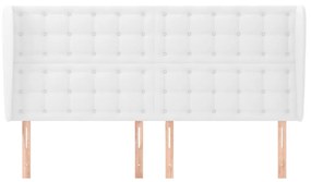 Tablie de pat cu aripioare, alb, 163x23x118 128 cm, piele eco 1, Alb, 163 x 23 x 118 128 cm