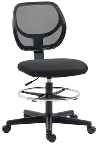 Vinsetto Scaun de birou înalt din plasă cu înălțime reglabilă 50-70 cm cu suport de picior pivotant la 360° negru | Aosom Romania