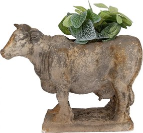 Ghiveci decorativ în formă de vacă, gri, din ceramică, stil brocante, 36x15x28 cm