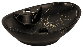 Lavoar ceramic KR-139 cu model de marmură neagră și aurie