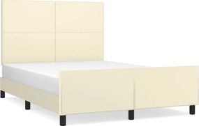 vidaXL Cadru de pat cu tăblie, crem, 140x190 cm, piele ecologică