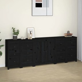 Servante, 5 piese, negru, lemn masiv de pin