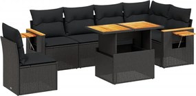 vidaXL Set canapele de grădină cu perne, 7 piese, negru, poliratan