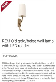 Aplica perete cu reader LED design clasic REM auriu/bej