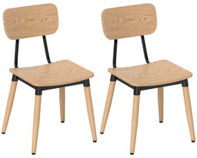 HOMCOM Lot de 2 scaune de dining moderne cu picioare din oțel și spătar curbat, aspect lemn natural | Aosom Romania