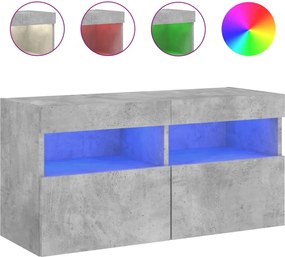 vidaXL Comodă TV de perete cu lumini LED, gri beton, 80x30x40 cm