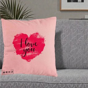 Cadou Romantic - Perna Personalizata I Love You Inima Roz, 40x40 cm, Roz, Husa Detasabila, Perna Inclusa, BEKZ®