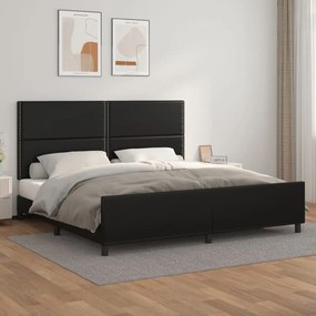 Cadru de pat cu tablie, negru, 200x200 cm, piele ecologica Negru, 200 x 200 cm, Culoare unica si cuie de tapiterie