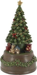 Decorațiune cutie muzicală, din acril, pictată manual, cu brad de Crăciun rotativ și melodie Jingle Bells, 10x19 cm, „Noël"
