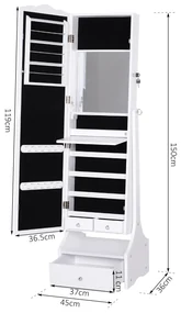 HOMCOM Dulap pentru Bijuterii cu Oglindă, Spațiu Generos de Depozitare, 45x36x150 cm | Aosom Romania