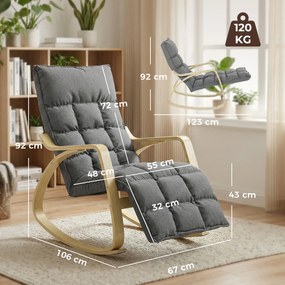 HOMCOM Fotoliu balansoar cu suport pentru picioare reglabil, fotoliu relax tapițat, gri | Aosom Romania
