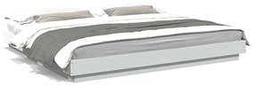 3281070 vidaXL Cadru de pat cu lumini LED, alb, 200x200 cm, lemn prelucrat