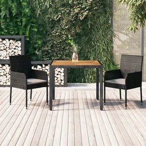 3185011 vidaXL Set mobilier de grădină cu perne, 3 piese, negru, poliratan