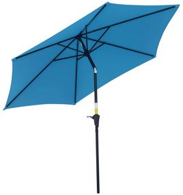 Outsunny Umbrelă de Grădină Înclinabilă cu Manivelă, Tijă și 6 Spițe, Ø2.6x2.4 m, Albastru | Aosom Romania
