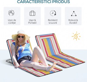 Outsunny Set 2 Șezlonguri de Plajă cu Spătar Reglabil pe 5 Niveluri, Tetieră și Geantă de Transport, 124x53x35-45 cm, Multicolor | Aosom Romania