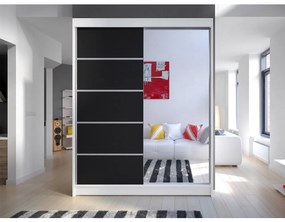 Dulap de haine Bianca III (Alb + Negru + oglindă) (iluminat LED RGB color). 1058779